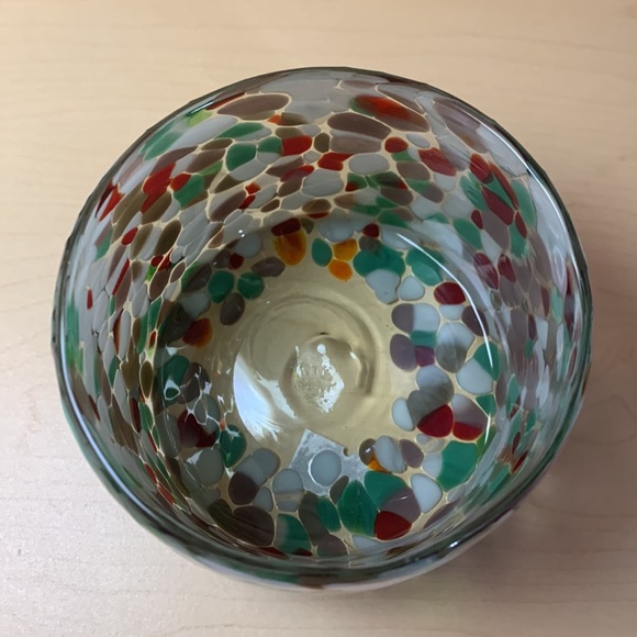 Candle Holder - Speckled Red Green White Blown Art Glass - Made in Mexico - Picture 3 of 7